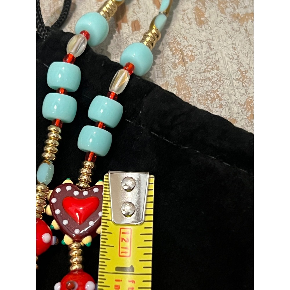 Mayamar Whimsical Beaded Fish & Heart Charm Necklace Blue Gold Tone - Picture 7 of 7